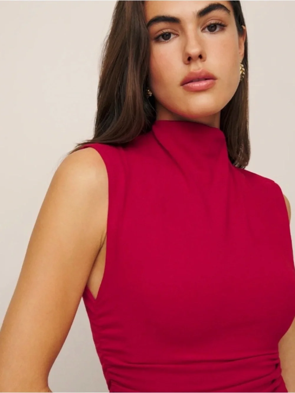 NWT Reformation Lipstick Red Mock Neck Sleeveless Tank - Picture 3 of 4